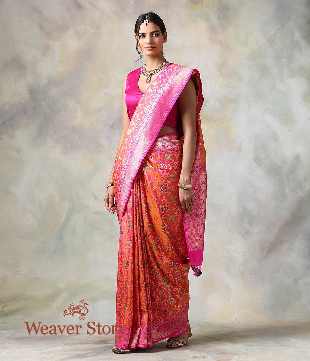 Handloom_Banarasi_Patola_Saree_Orange_with_a_Pink_Border_and_Pallu_WeaverStory_02