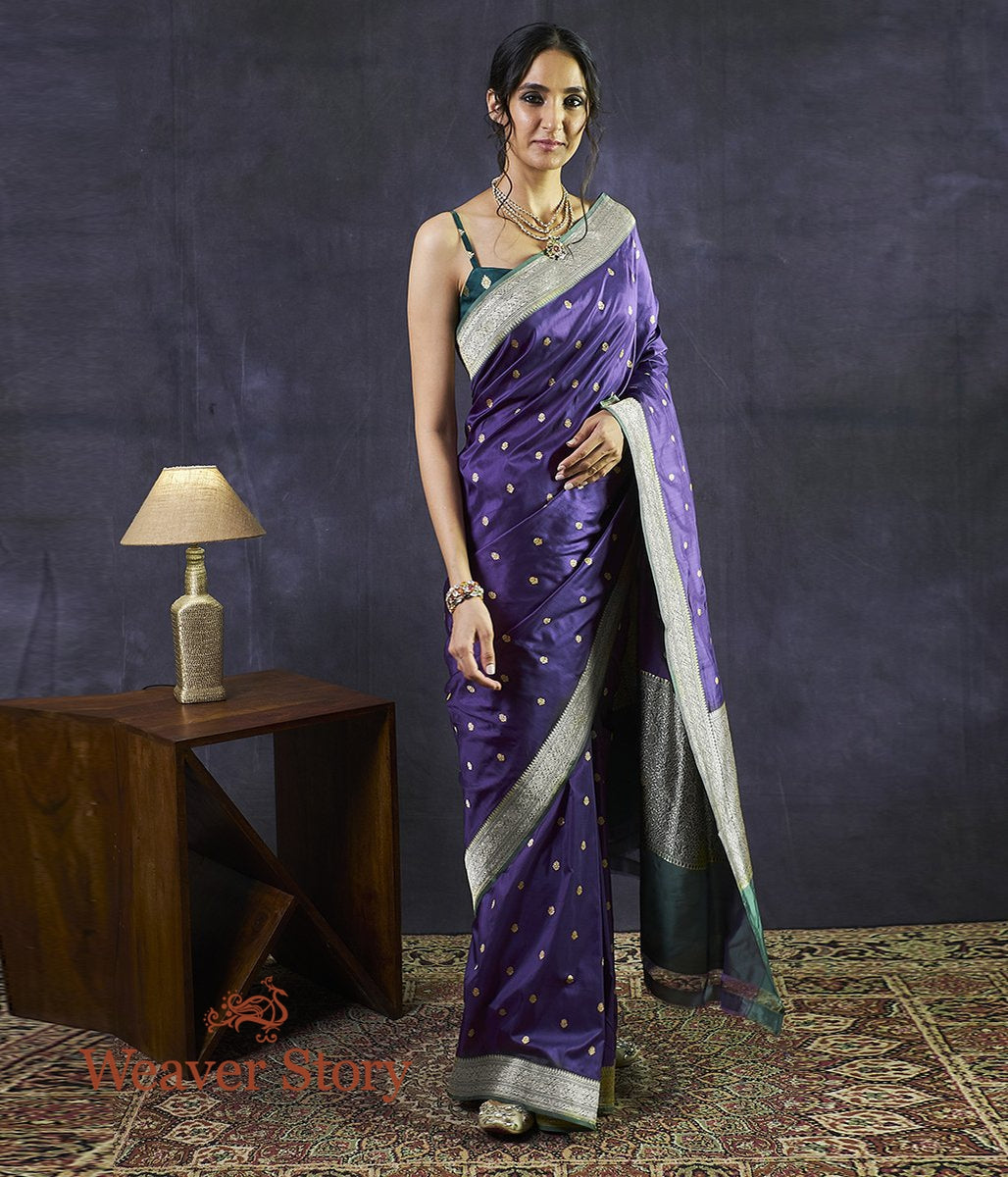 Handwoven_Purple_Kadhwa_Banarasi_Saree_with_Green_Border_WeaverStory_02