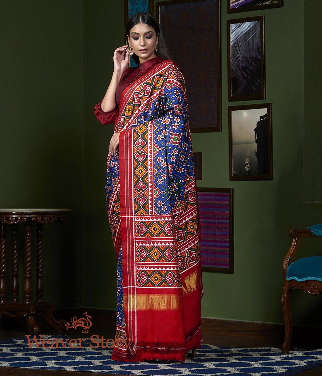 Handwoven_Blue_Navratan_Pattern_Patan_Patola_Saree_WeaverStory_02