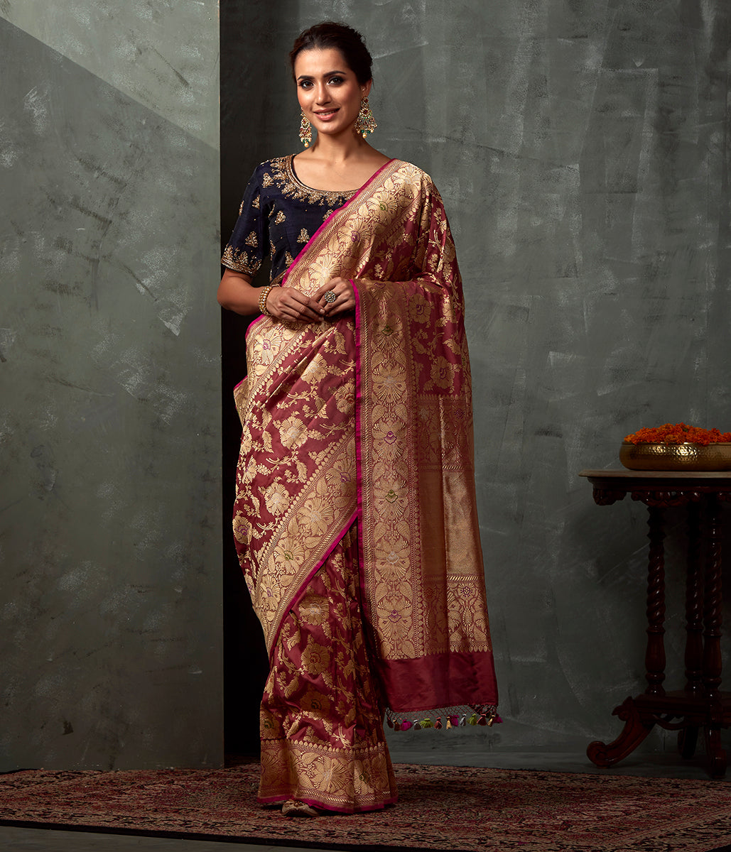Handwoven_Old_Rose_Kadhwa_Meenakari_Jangla_Saree_WeaverStory_02