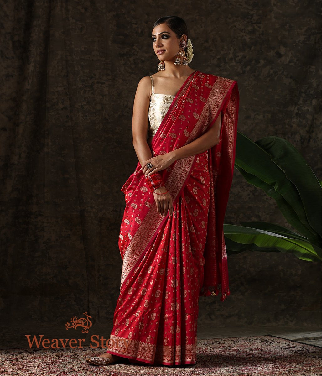 Handwoven_Red_Rani_Dual_Tone_Paisley_Boota_Saree_WeaverStory_02