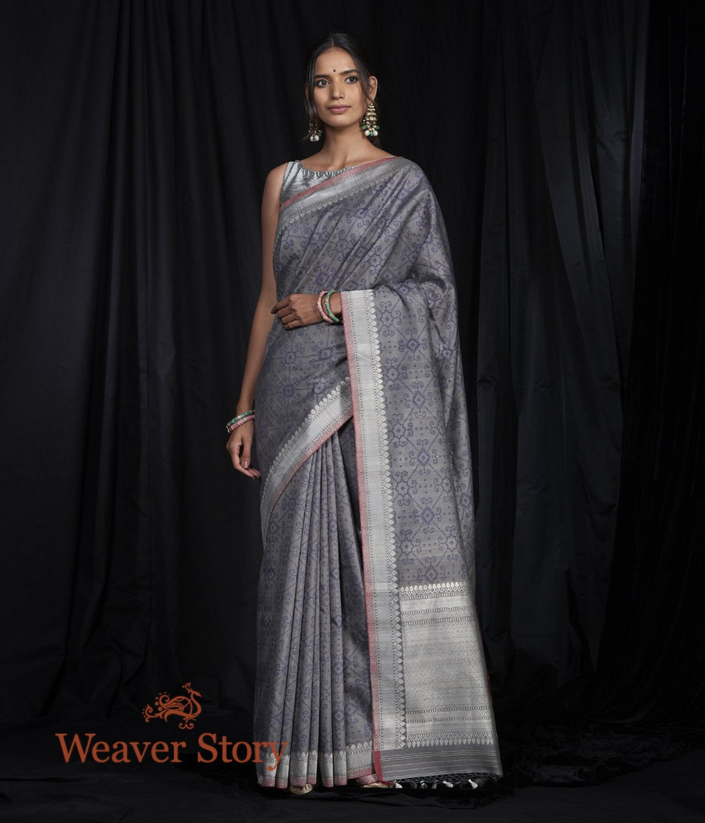 Handloom_Grey_Tusser_Patola_Saree_with_Kadhwa_Border_WeaverStory_02