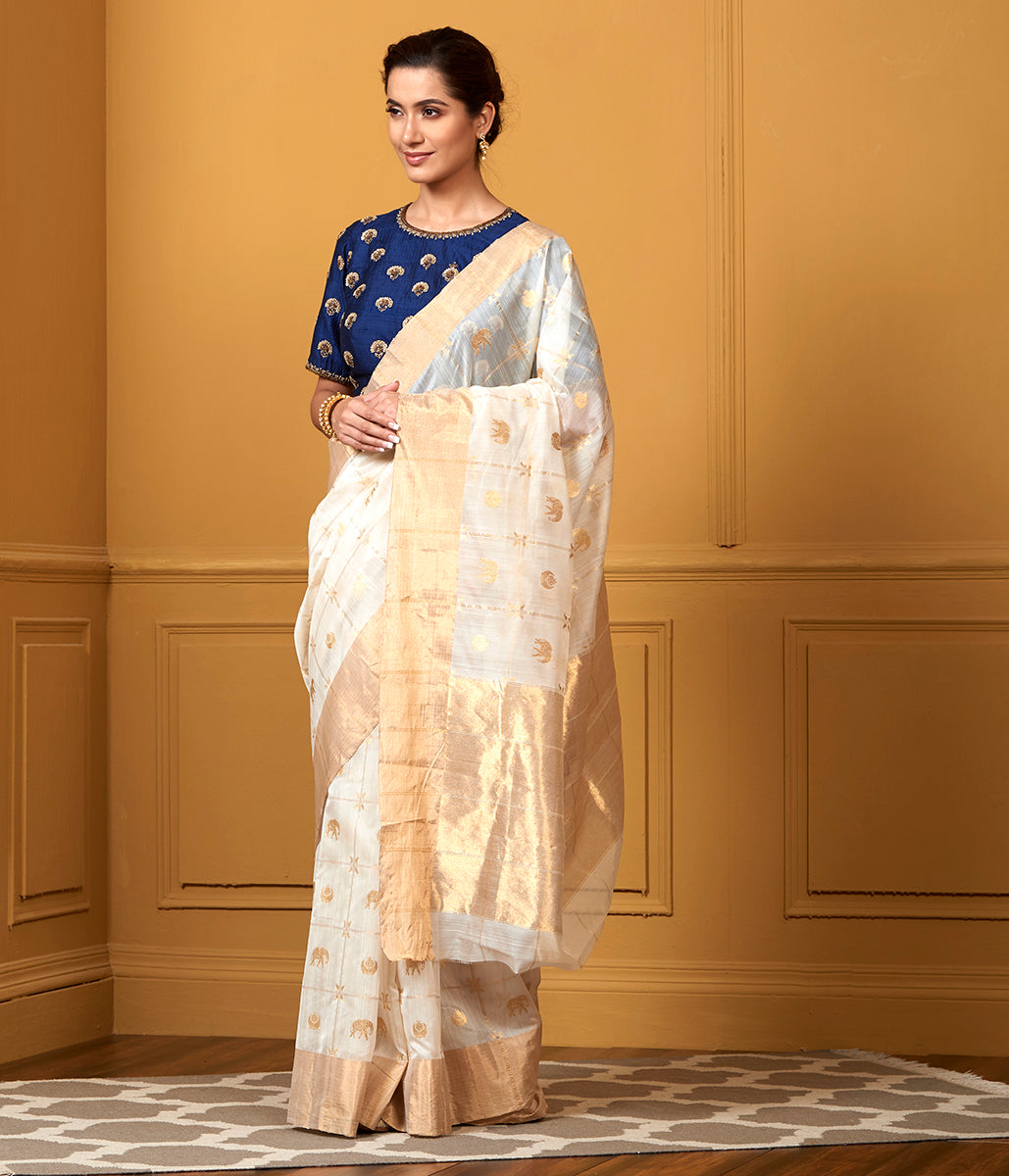 Handloom_White_Zari_Checks_Saree_with_Elephant_Motifs_WeaverStory_02