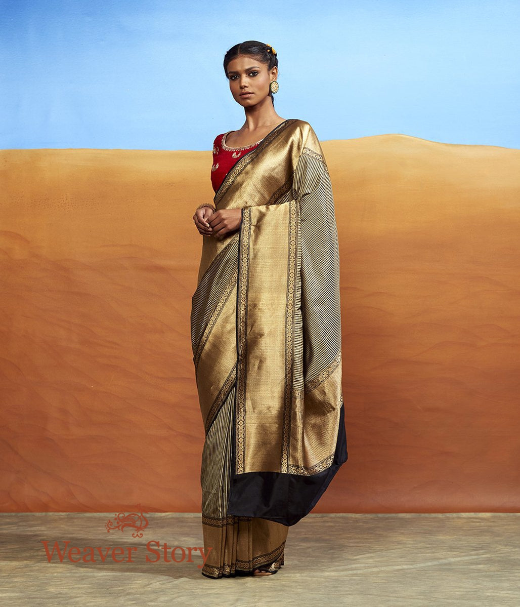 Handwoven_Black_and_Beige_Banarasi_Saree_with_Checks_WeaverStory_02