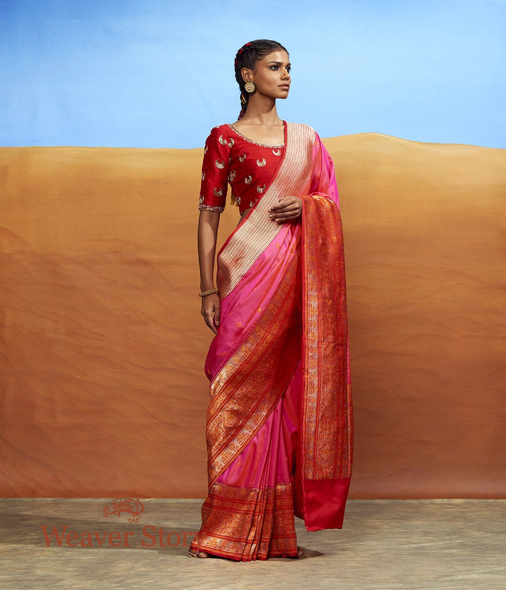 Handwoven_Pink_Ektara_Saree_with_Meenakari_Border_WeaverStory_02
