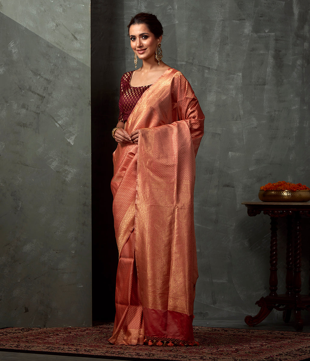 Handwoven_Peach_Katan_Silk_saree_with_Small_Paislye_Motifs_Woven_in_Zari_WeaverStory_02