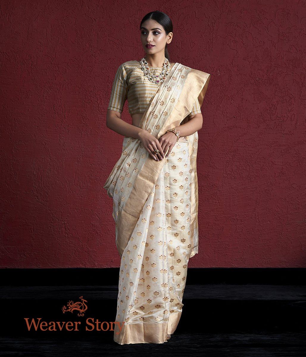 Handwoven_White_and_Gold_Meenakari_Boota_Chanderi_Silk_Saree_WeaverStory_02