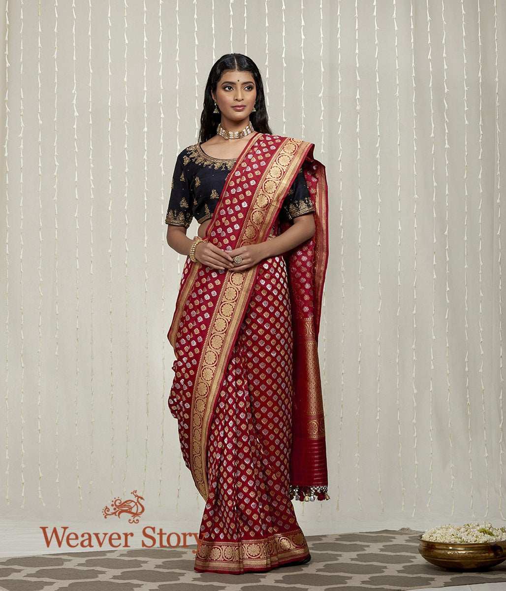 Handloom_Maroon_Sona_Rupa_Kadhwa_Booti_Saree_with_Floral_Border_WeaverStory_02