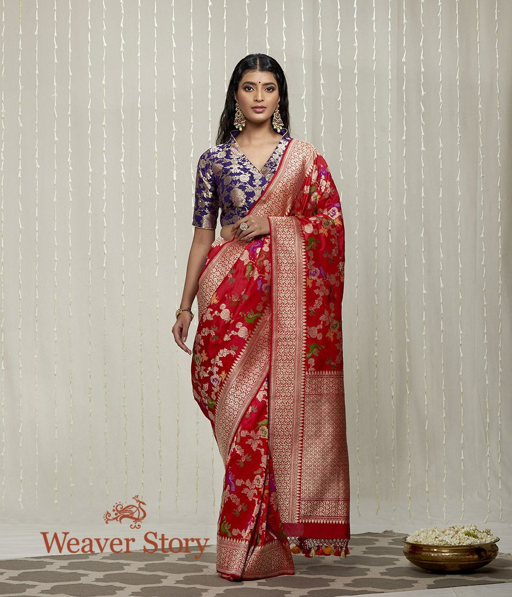 Handwoven_Red_Kadhwa_Meenakari_Shikargah_Saree_WeaverStory_02