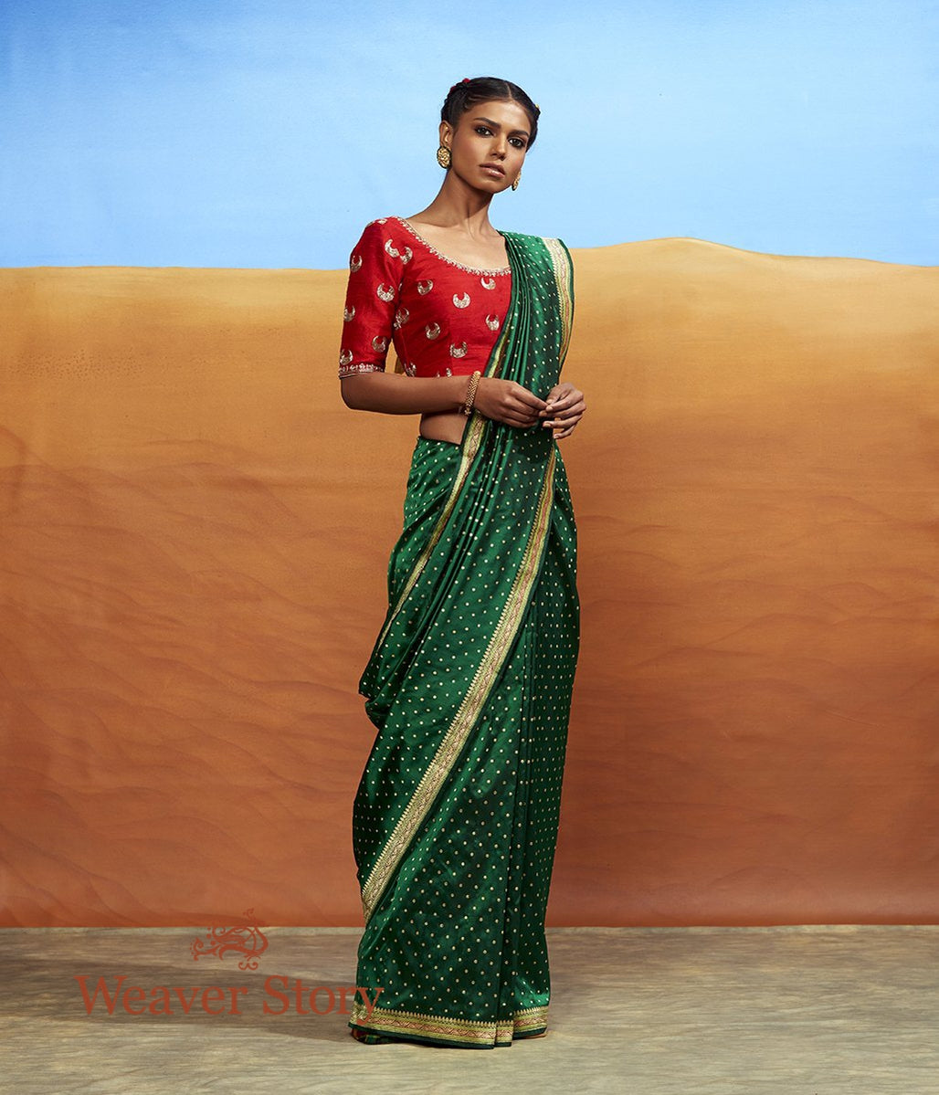 Handwoven_Green_Banarasi_Saree_with_Red_Blouse_WeaverStory_02
