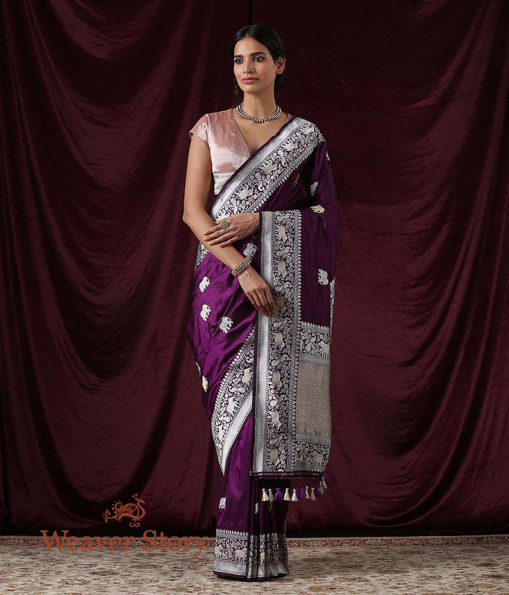 Handwoven_Purple_Elephant_Booti_Saree_with_Shikargah_Border_WeaverStory_02