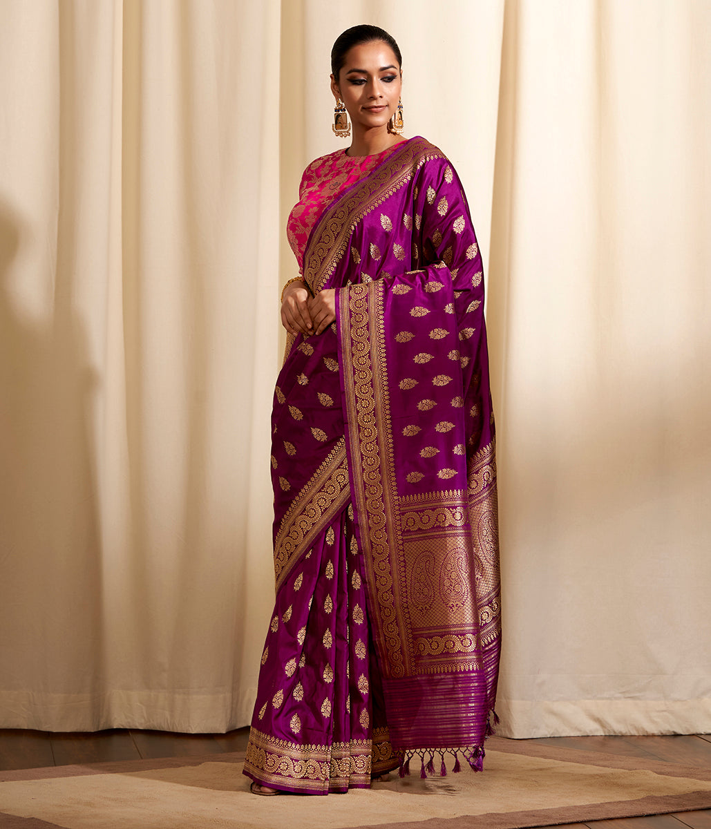 Handwoven_Kadhwa_booti_banarasi_in_royal_purple_WeaverStory_02