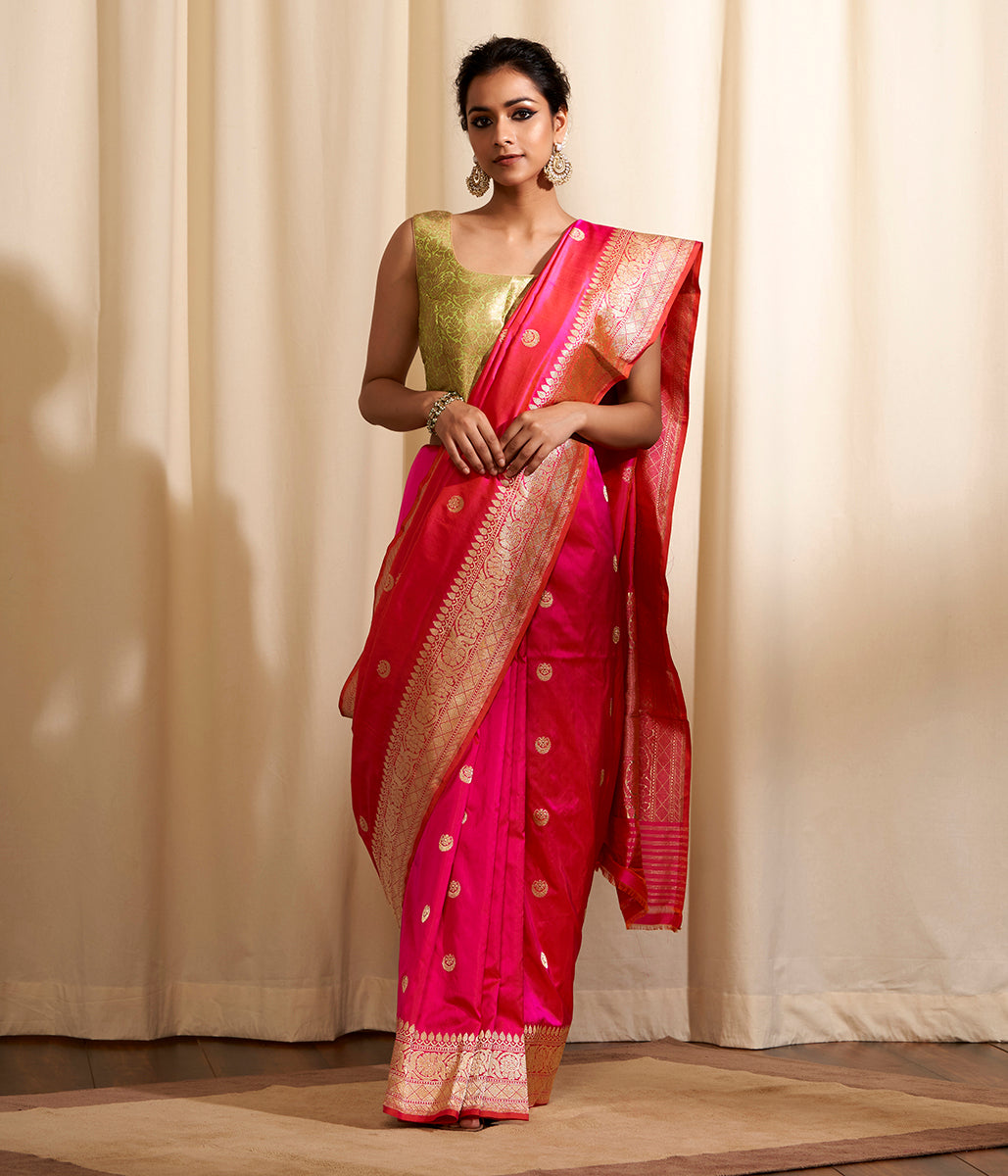 Handwoven_Pink_Orange_Chand_Boota_Saree_WeaverStory_02