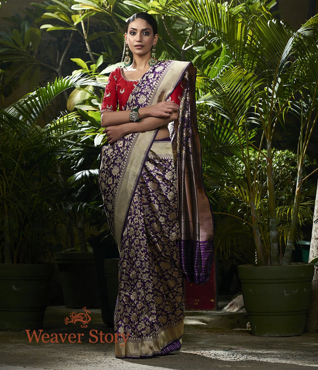Handloom_Purple_Kadhwa_Jangla_Saree_with_Meenakari_WeaverStory_02