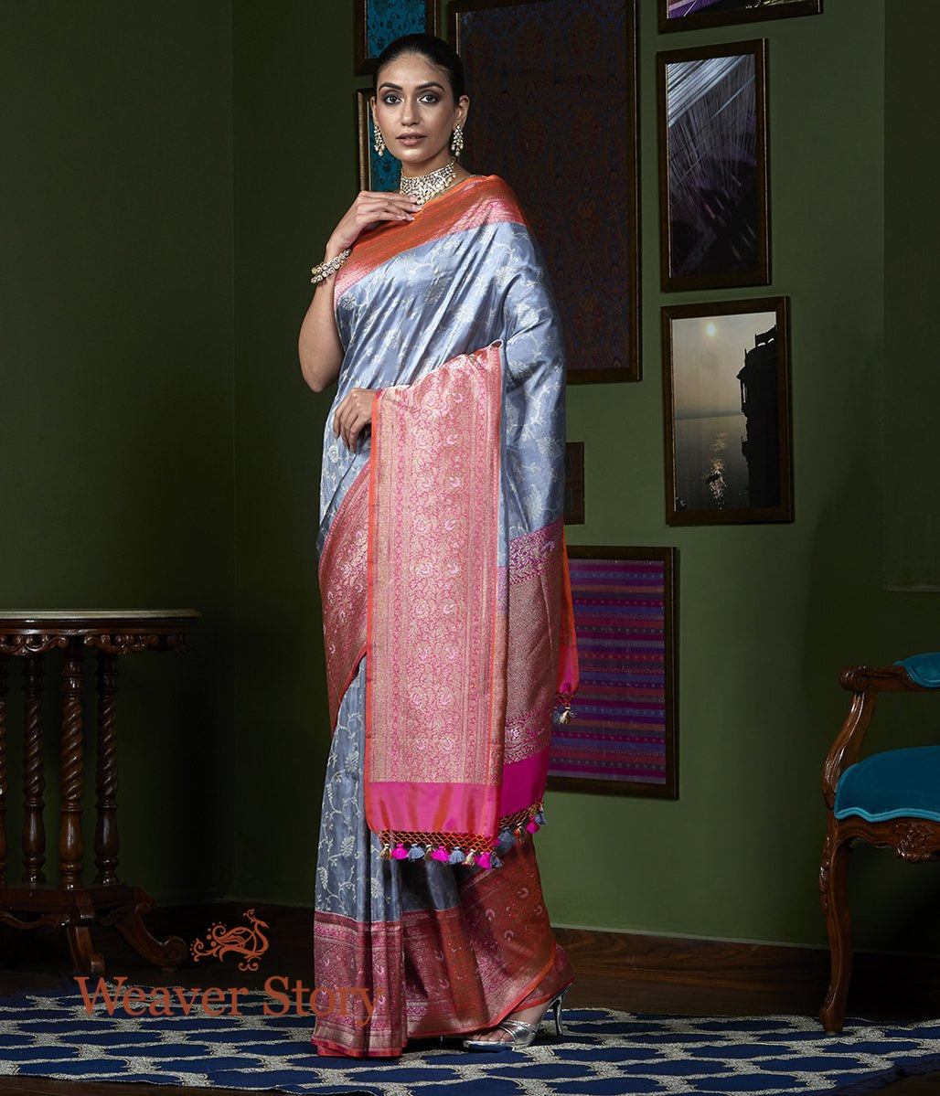 Handwoven_Grey_Tissue_Saree_with_Peach_Border_WeaverStory_02