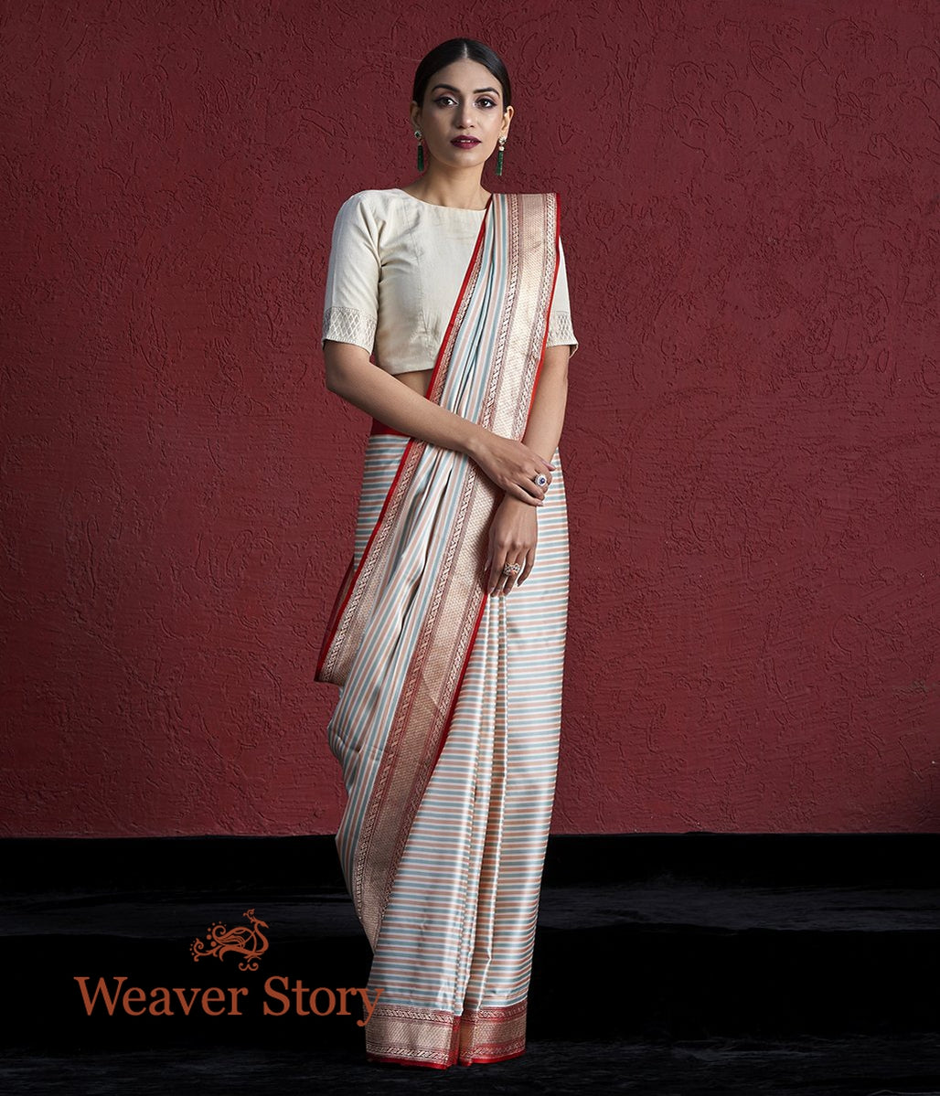Handwoven_Offwhite_Mashru_Stripes_Saree_with_Red_Border_WeaverStory_02