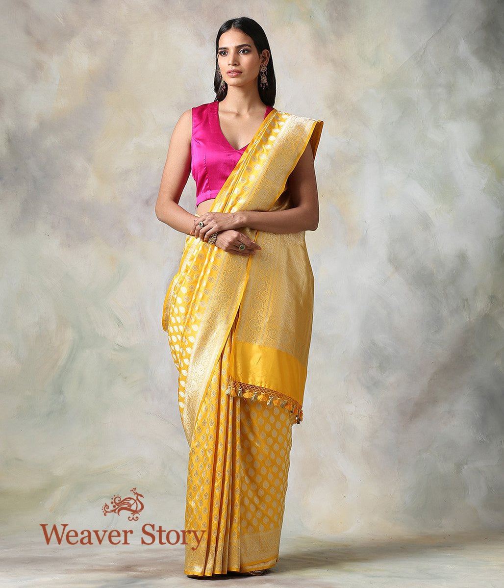 Handwoven_Yellow_Cutwork_Booti_Saree_WeaverStory_02
