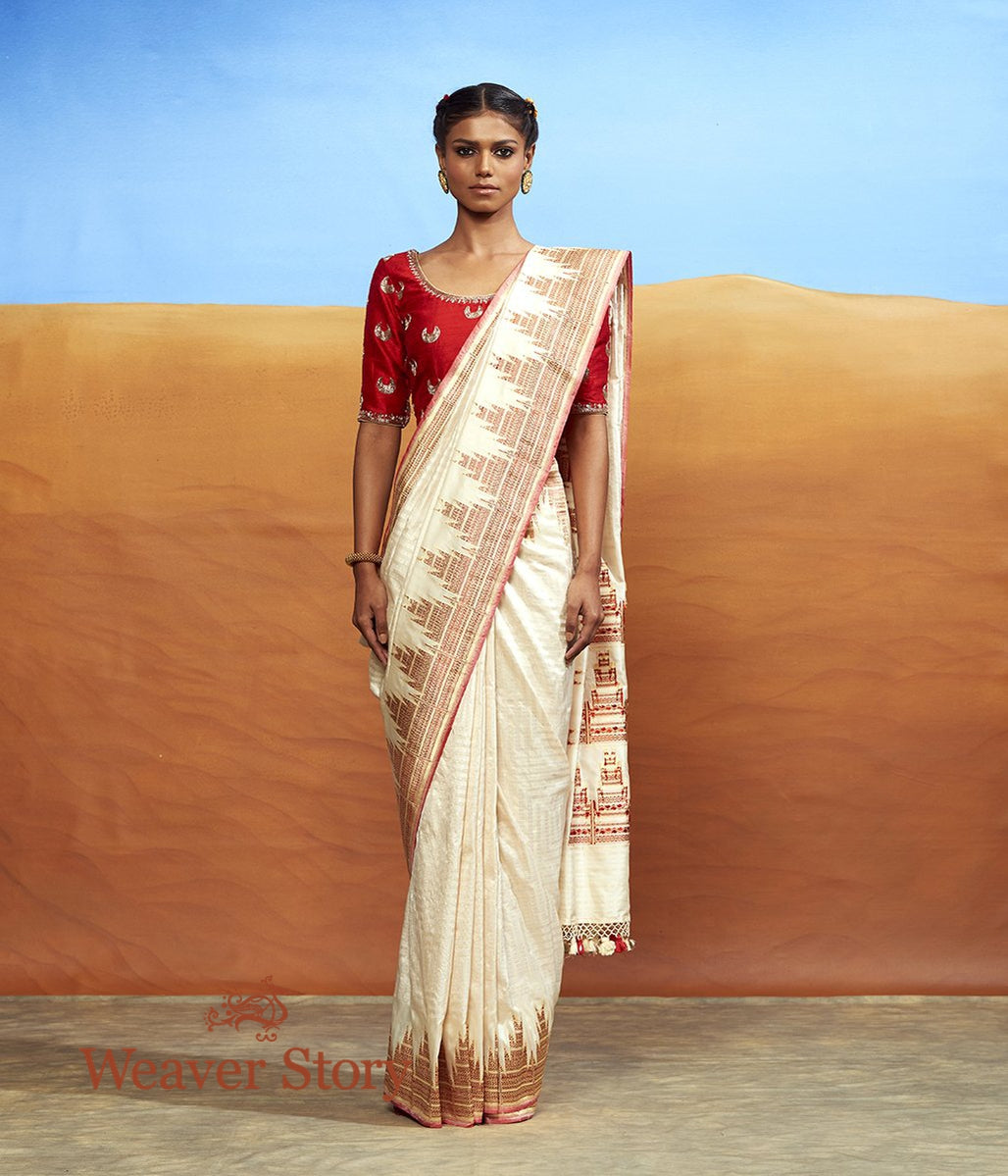Handwoven_White_Banarasi_Saree_with_Red_Temple_Border_WeaverStory_02