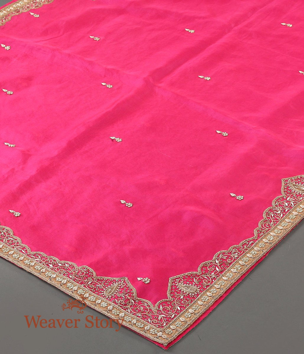 Hot_Pink_Zardozi_Work_Dupatta_with_Mughal_Border_WeaverStory_02