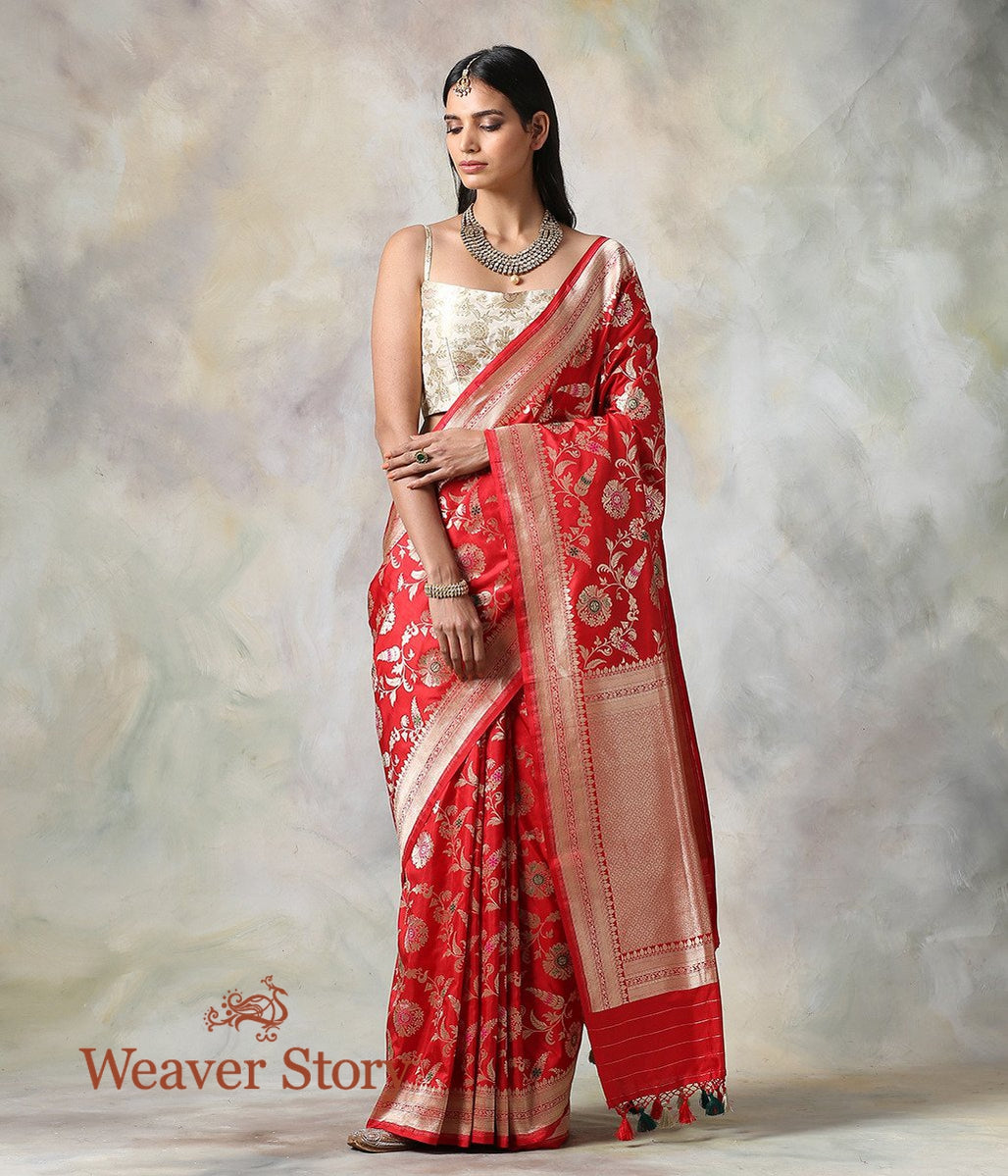 Handwoven_Red_Cutwork_Meenakari_Jangla_Saree_WeaverStory_02