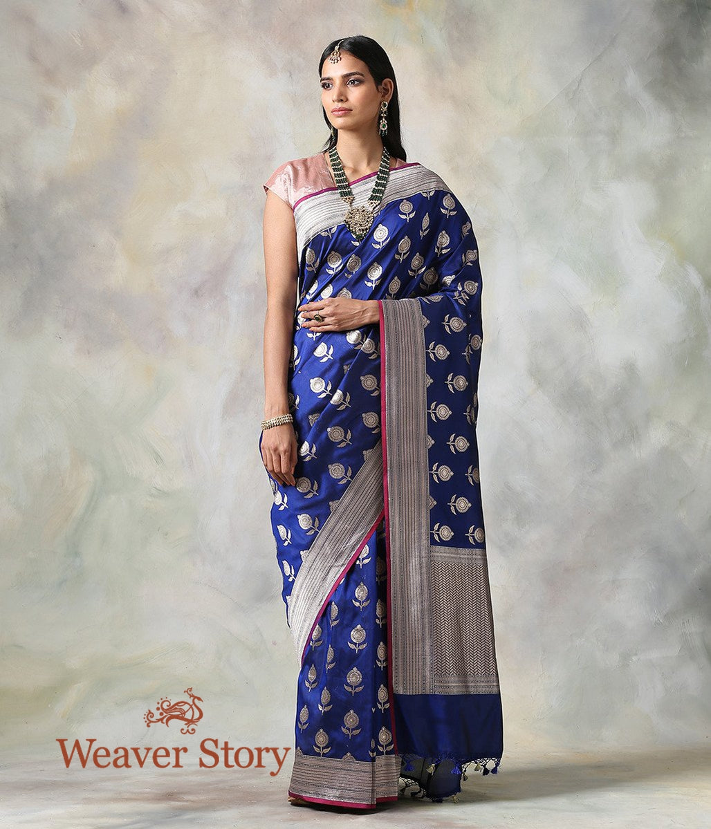 Handwoven_Blue_Katan_Silk_Saree_with_Floral_Booti_WeaverStory_02