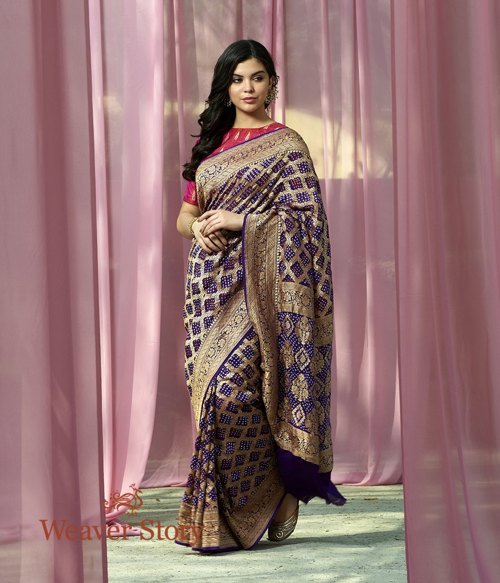 Handwoven_Purple_Banarasi_Bandhej_Saree_WeaverStory_02