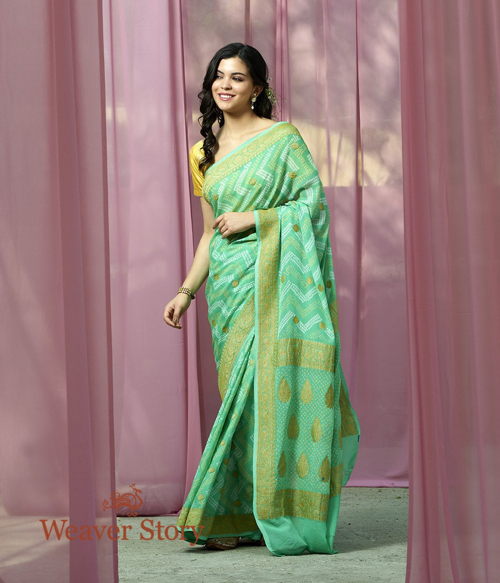Handloom_Sea_Green_Bandhej_Saree_WeaverStory_02
