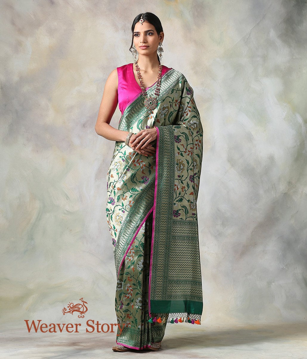 Handwoven_Green_Antique_Zari_Floral_Meenakari_Jaal_Saree_WeaverStory_02