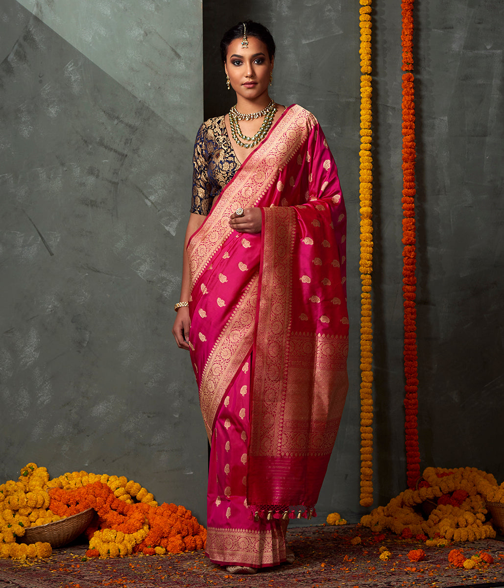 Handloom_Katan_Silk_Banarasi_Saree_in_Pink_with_Delicate_Paisleys_and_Floral_Border_WeaverStory_02