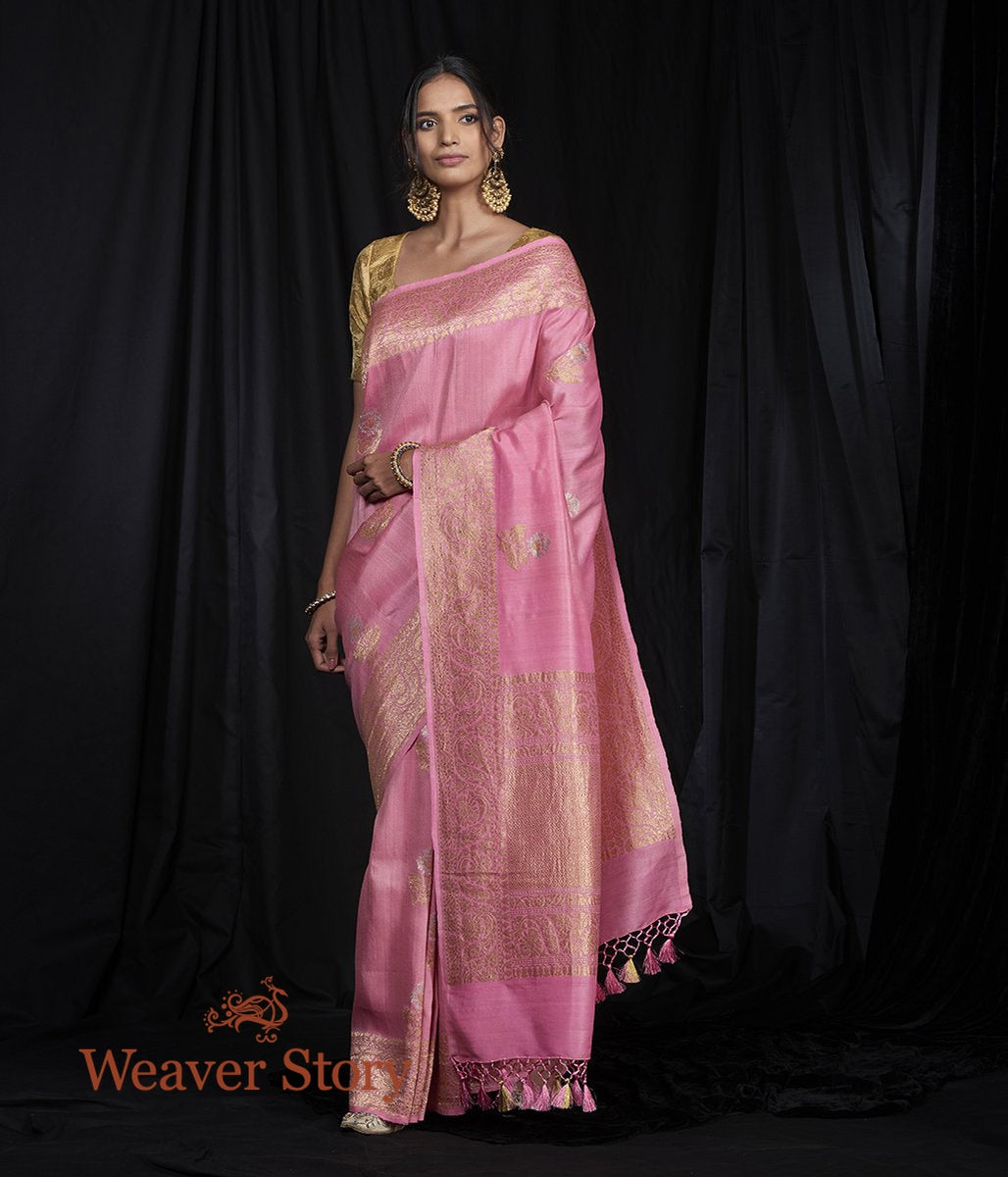 Handwoven_Pink_Tusser_Georgette_Saree_with_Kadhwa_Booti_WeaverStory_02