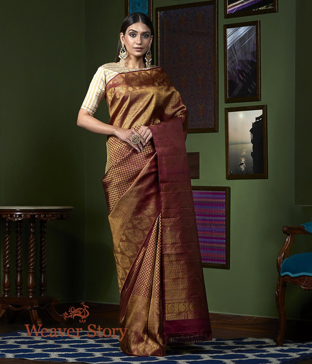 Handwoven_Maroon_All_Over_Zari_Kanjivaram_Saree_WeaverStory_02