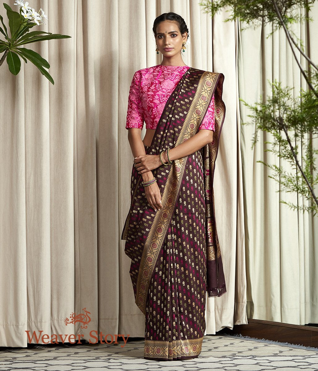 Handloom_Brown_Hand_Spun_Cotton_Silk_Baluchari_Saree_with_Small_Booti_WeaverStory_02