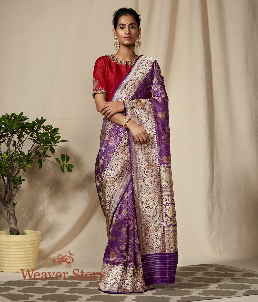 Handwoven_Purple_Meenakari_Kimkhab_Saree_with_Elaborate_Floral_Border_WeaverStory_02