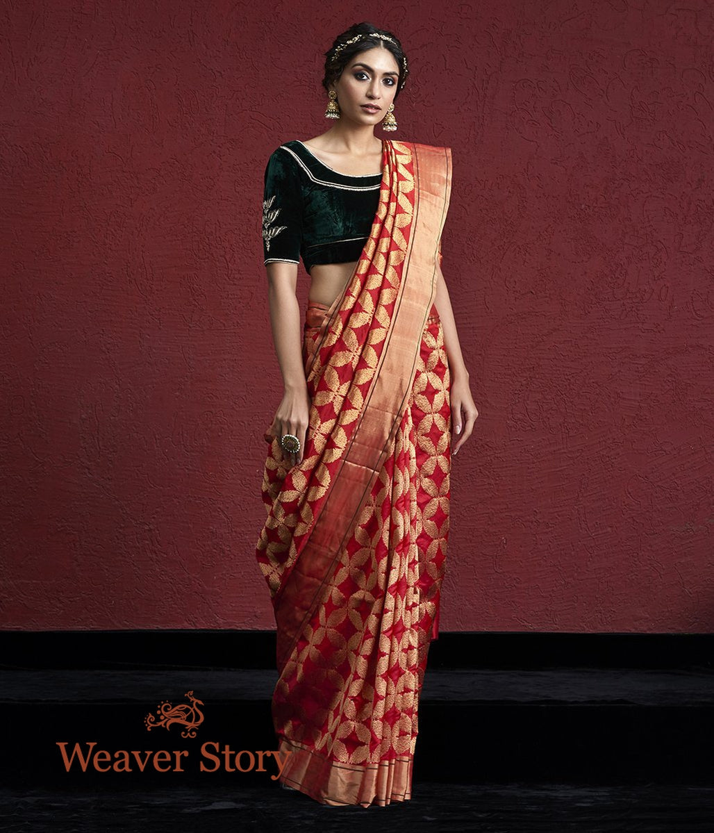 Handwoven_Red_Chanderi_Silk_Saree_with_Zari_Jaal_WeaverStory_02