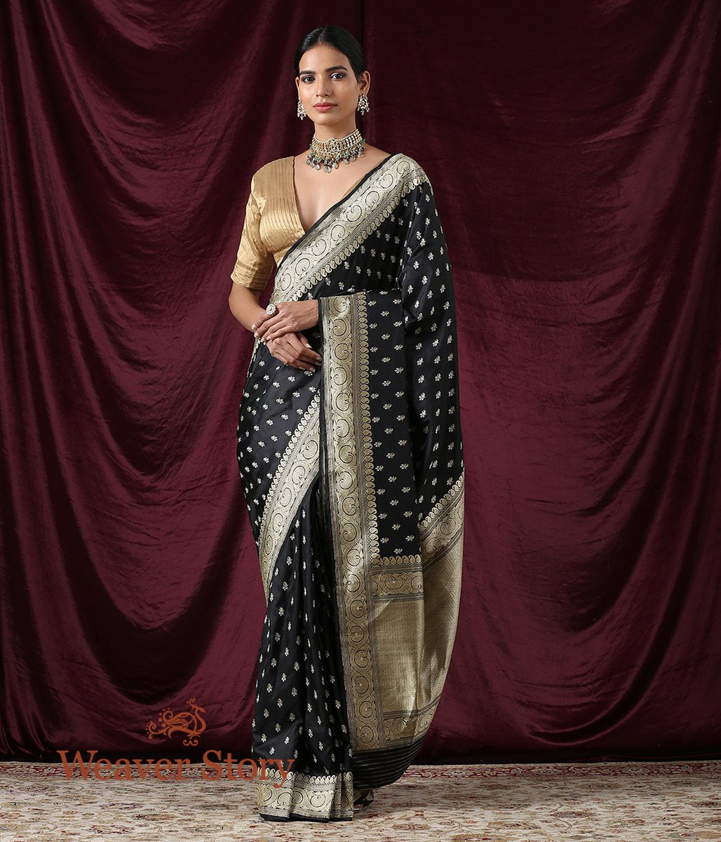 Handwoven_Black_Katan_Silk_Saree_with_Gold_Zari_Booti_and_Beldaar_Border_WeaverStory_02