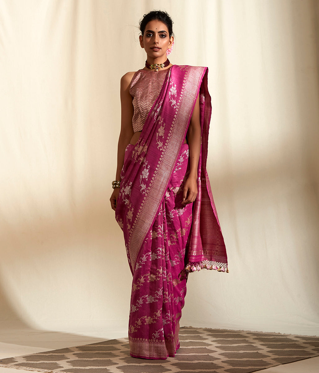 Handloom_berry_coloRed_tusser_Georgette_Jangla_WeaverStory_02