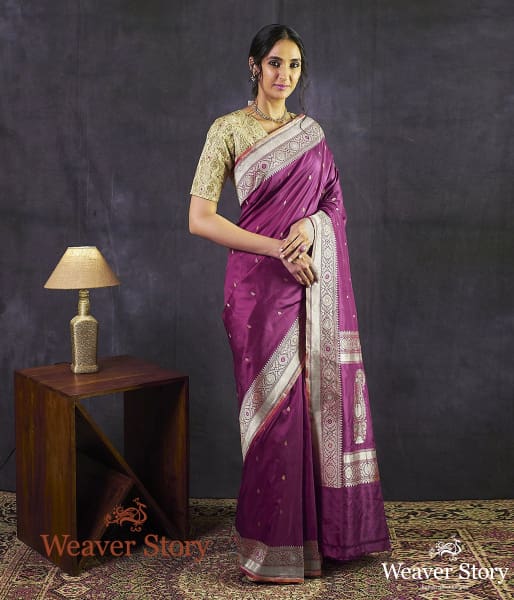 Handloom_Wine_Kadhwa_Banarasi_Saree_with_Meena_Booti_WeaverStory_02