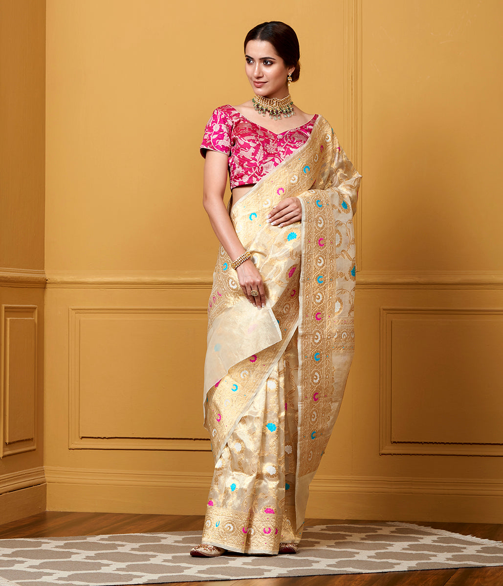 Handwoven_Gold_Tissue_Jangla_Saree_with_Meenakari_Jaal_WeaverStory_02