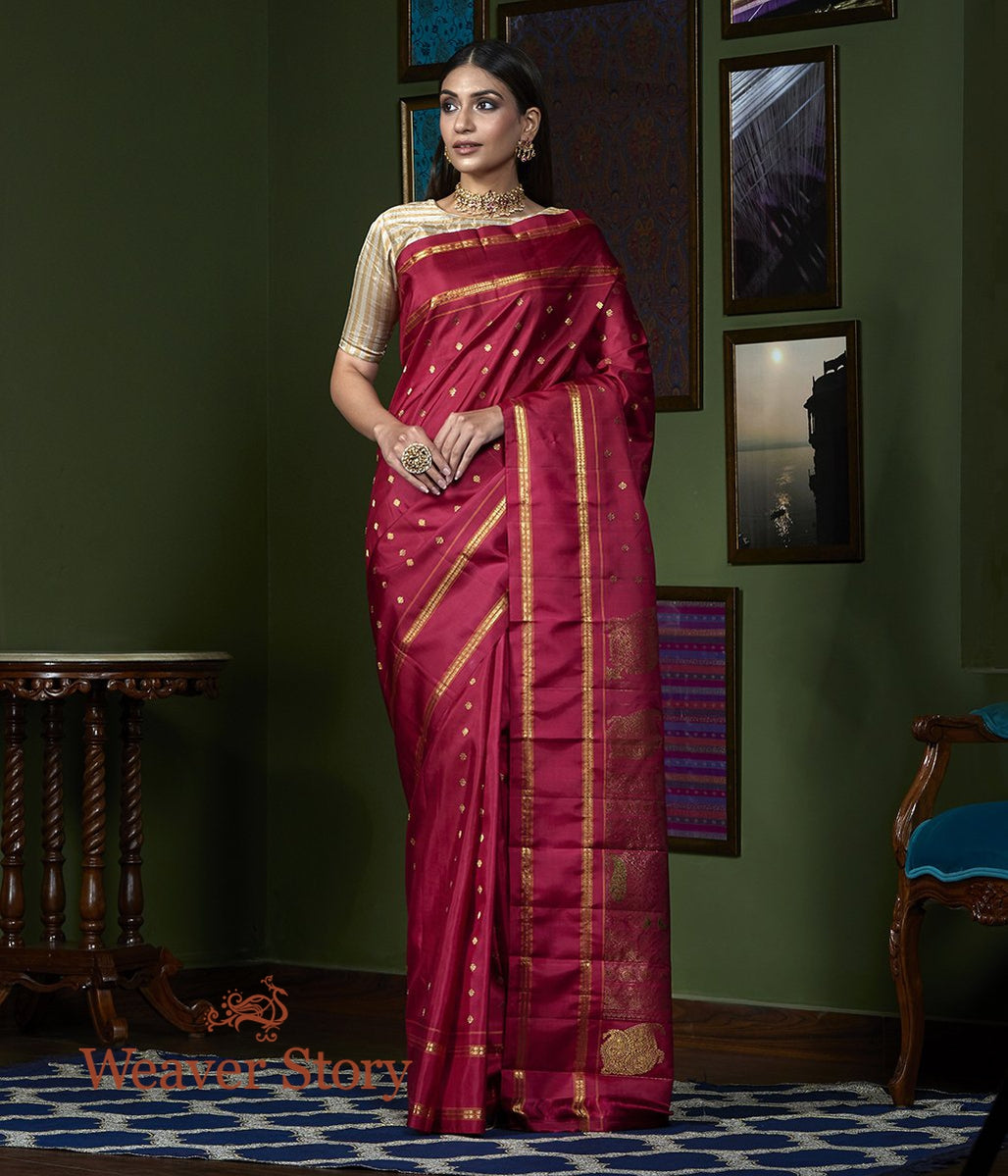 Handwoven_Maroon_Kanjivaram_Saree_with_Bird_Motifs_WeaverStory_02