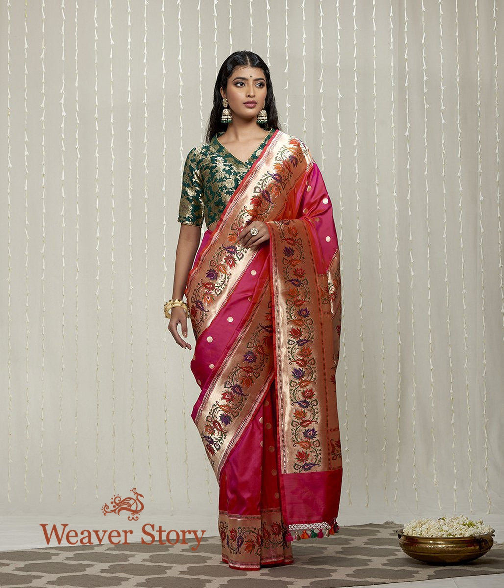 Handloom_Pink_Paithani_Border_Saree_with_Lotus_Flower_Motifs_in_the_Border_WeaverStory_02