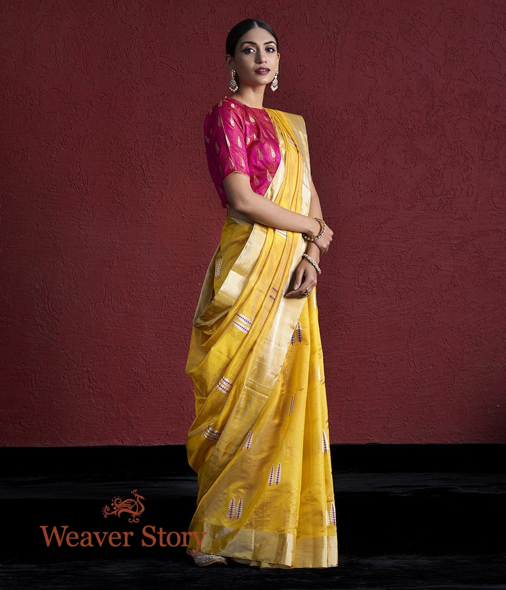 Handloom_Mustard_Chanderi_Tissue_Saree_with_Twin_Leaf_Motifs_WeaverStory_02