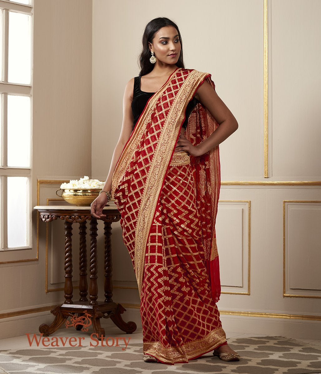 Handloom_Banarasi_Georgette_Saree_in_Red_WeaverStory_02