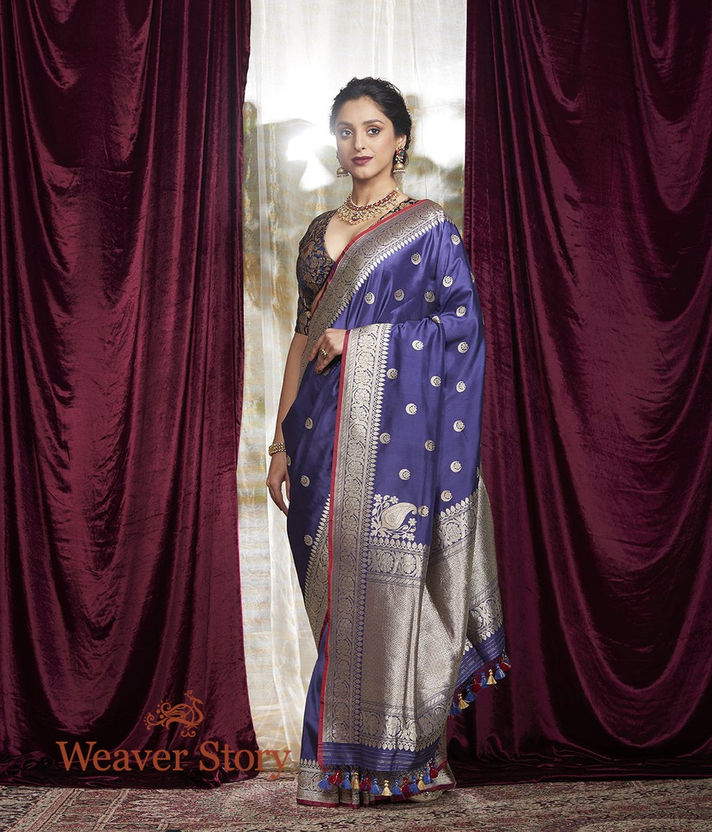 Handwoven_Blue_Chand_Boota_Saree_with_Konia_WeaverStory_02