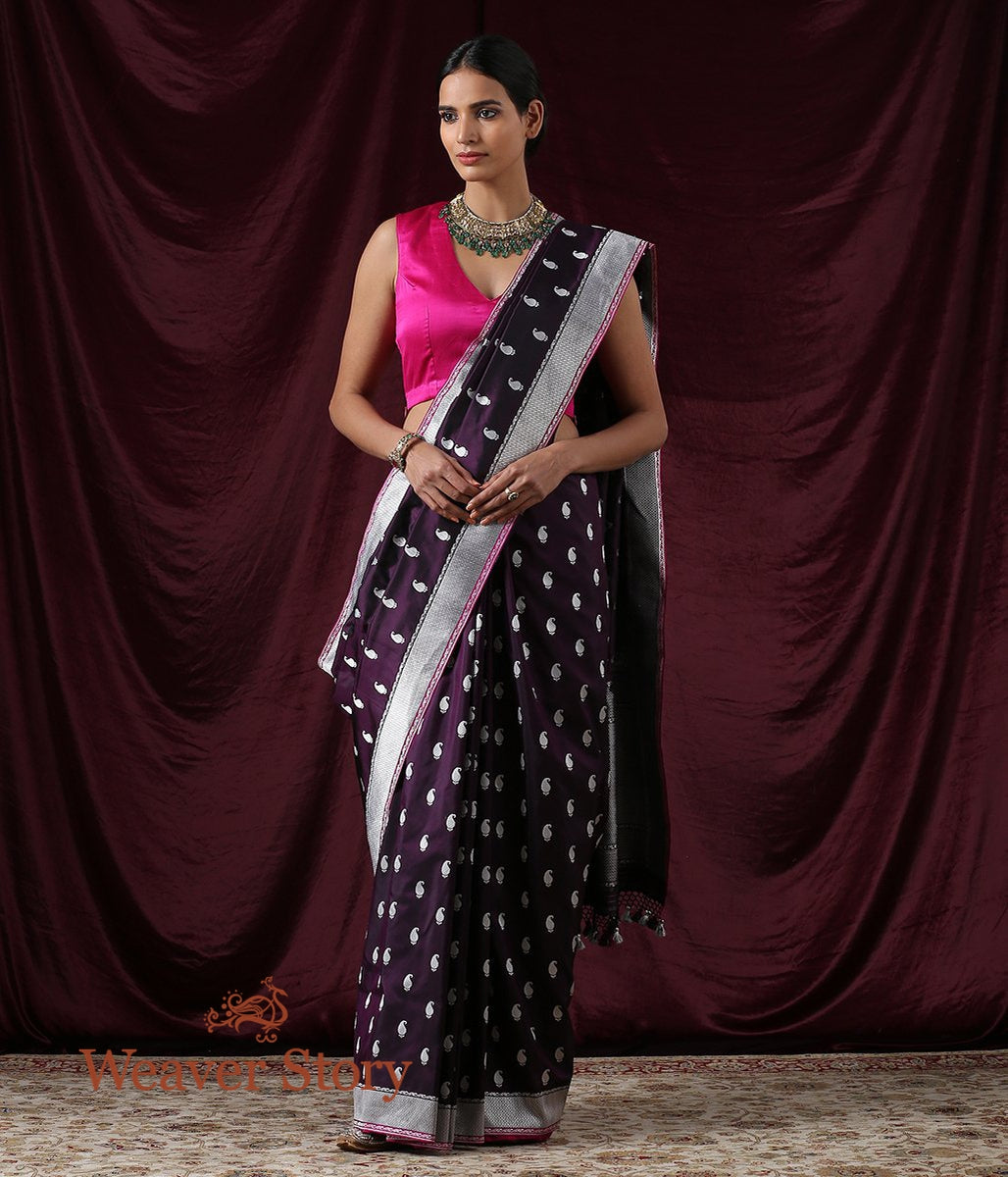 Handloom_Dark_Purple_Kadhwa_Paisley_Booti_Saree_with_Konia_WeaverStory_02