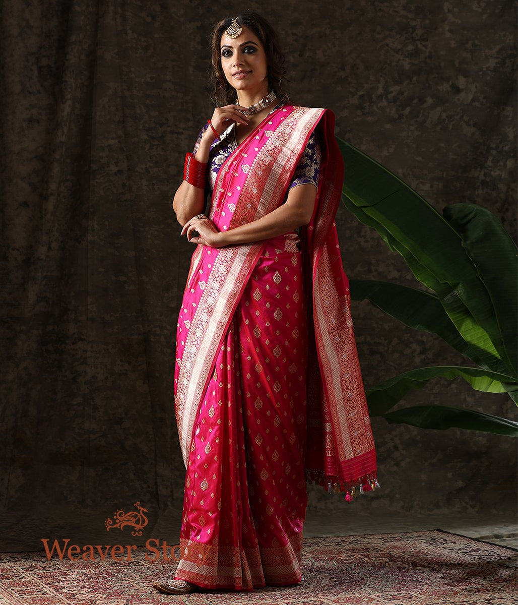 Handloom_Pink_Sona_Rupa_Kadhwa_Boota_Saree_with_Silver_Border_WeaverStory_02