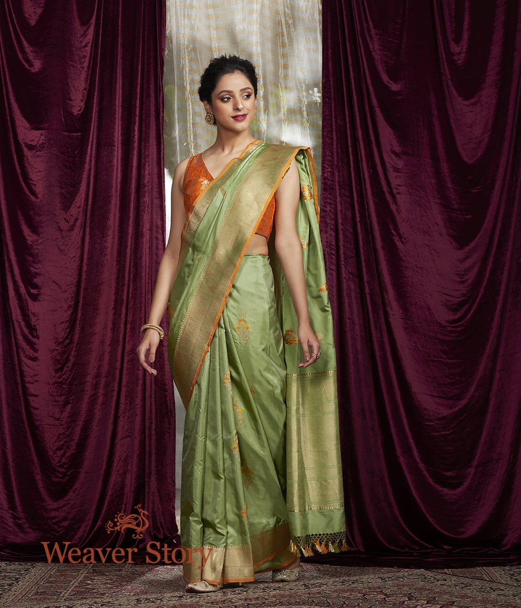Handwoven_Pista_Green_Katan_Silk_Saree_with_Meenakari_Boota_WeaverStory_02