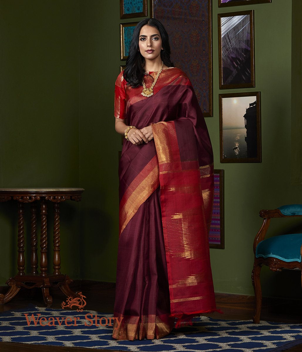 Handwoven_Wine_Kanjivaram_Silk_Saree_with_Red_Border_WeaverStory_02