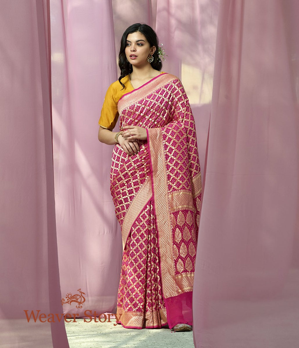 Handwoven_Pink_Banarasi_Bandhej_Saree_WeaverStory_02