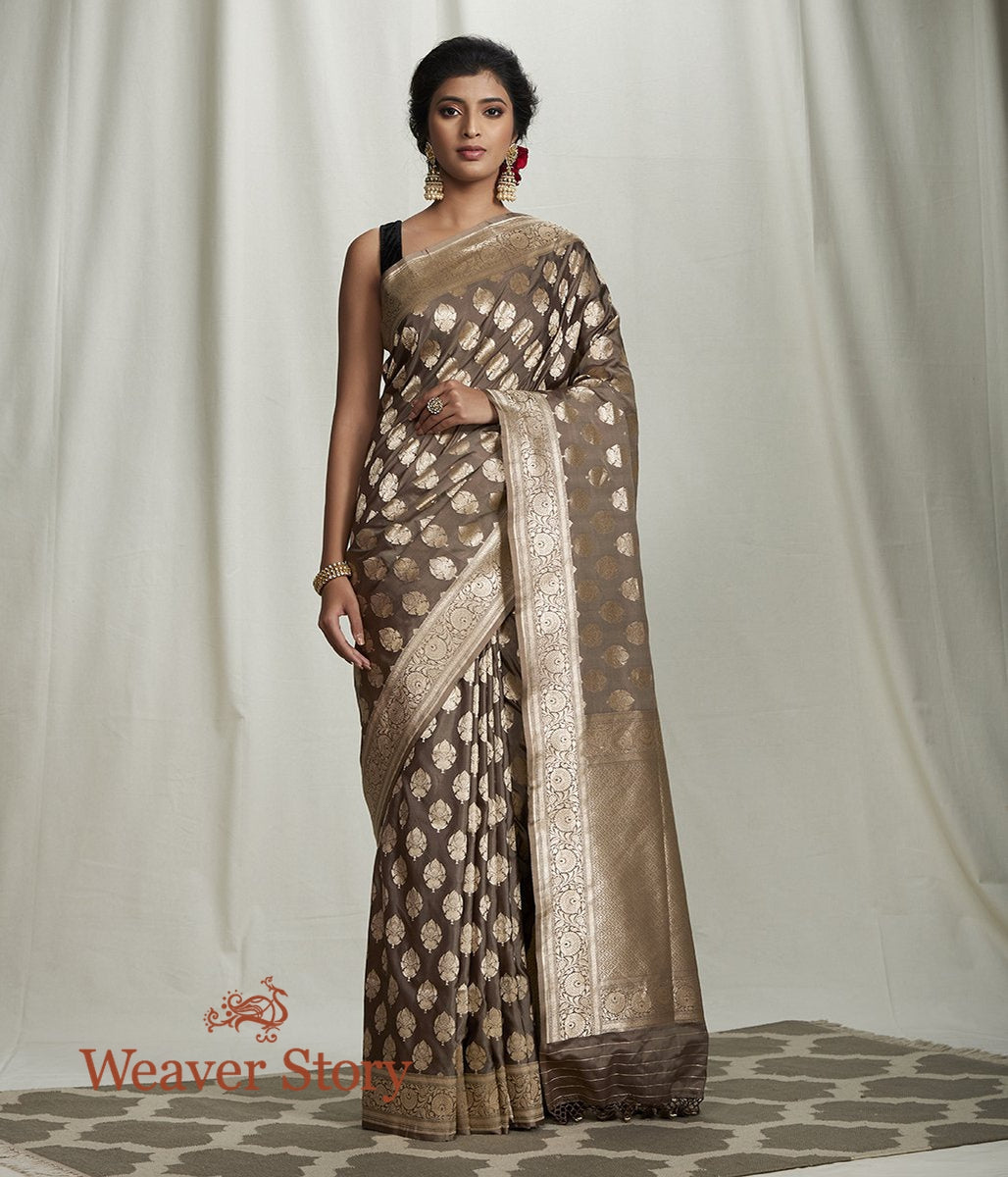 Handwoven_Brown_Banarasi_Cutwork_Booti_Saree_WeaverStory_02