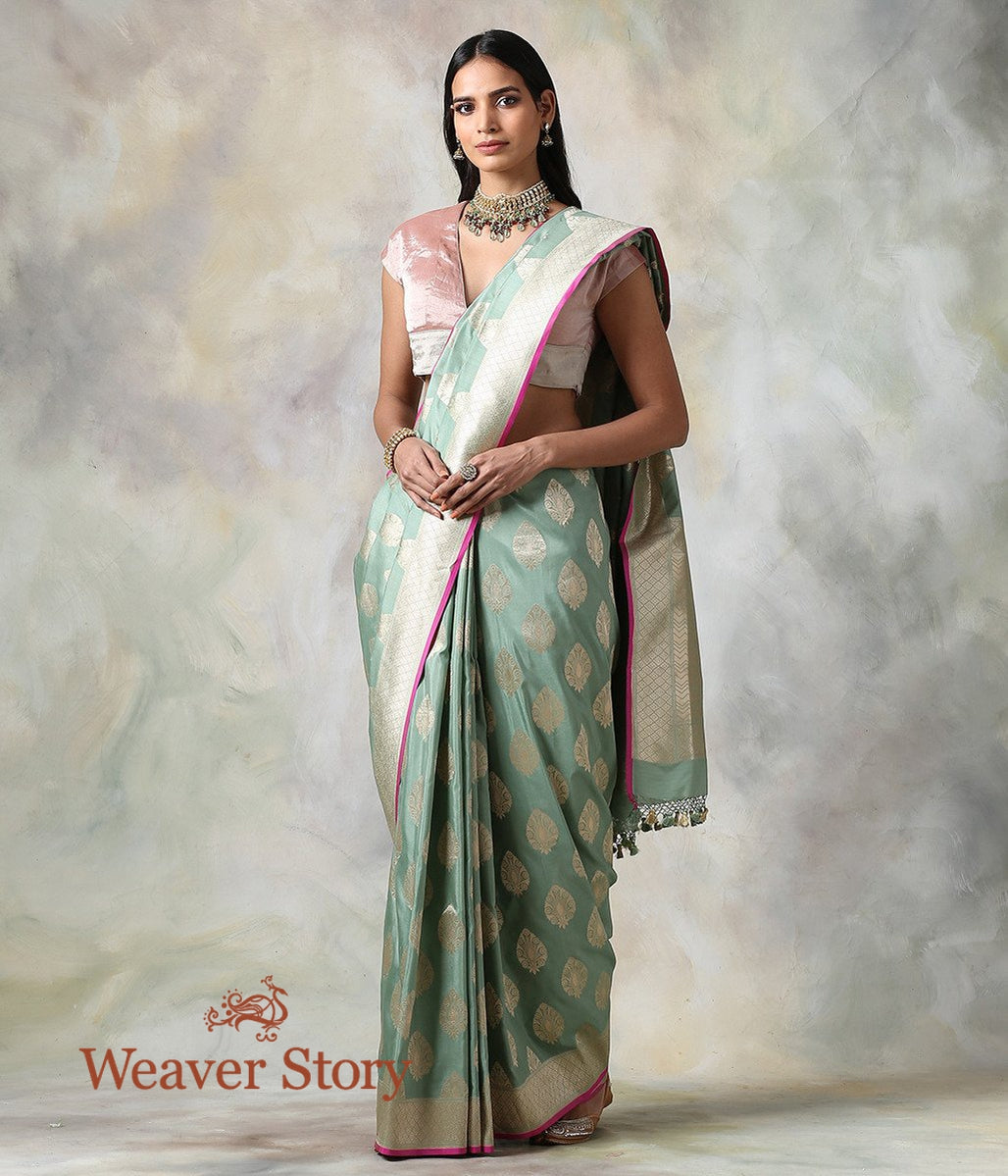 Handwoven_Sage_Green_Cutwork_Banarasi_Saree_WeaverStory_02